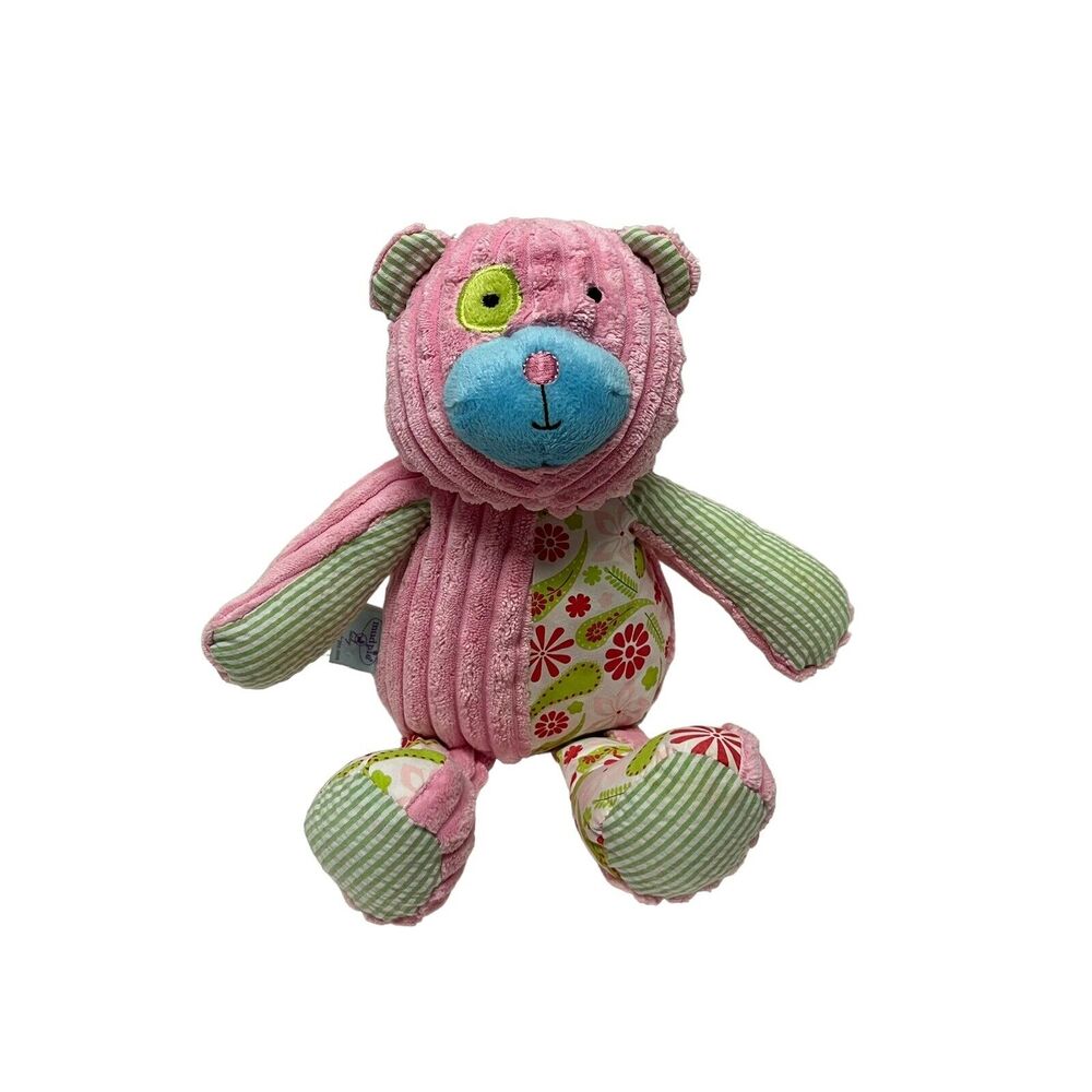 Mud Pie Pink Green Blue Paisley Floral Striped Plush Bear Ribbed Corduroy